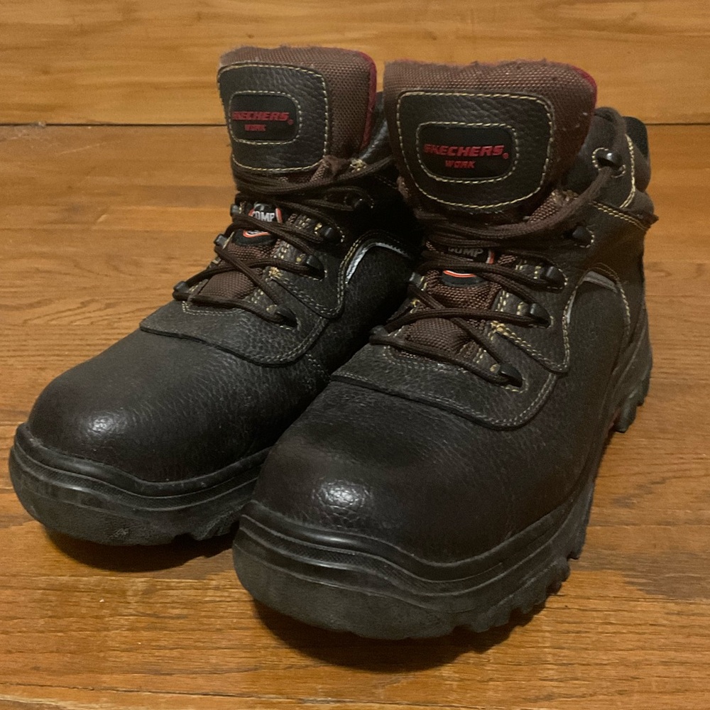 SKECHERS WORK Men's Burgin-Sosder Composite Toe Work Boot Brown Leather.M 11.5